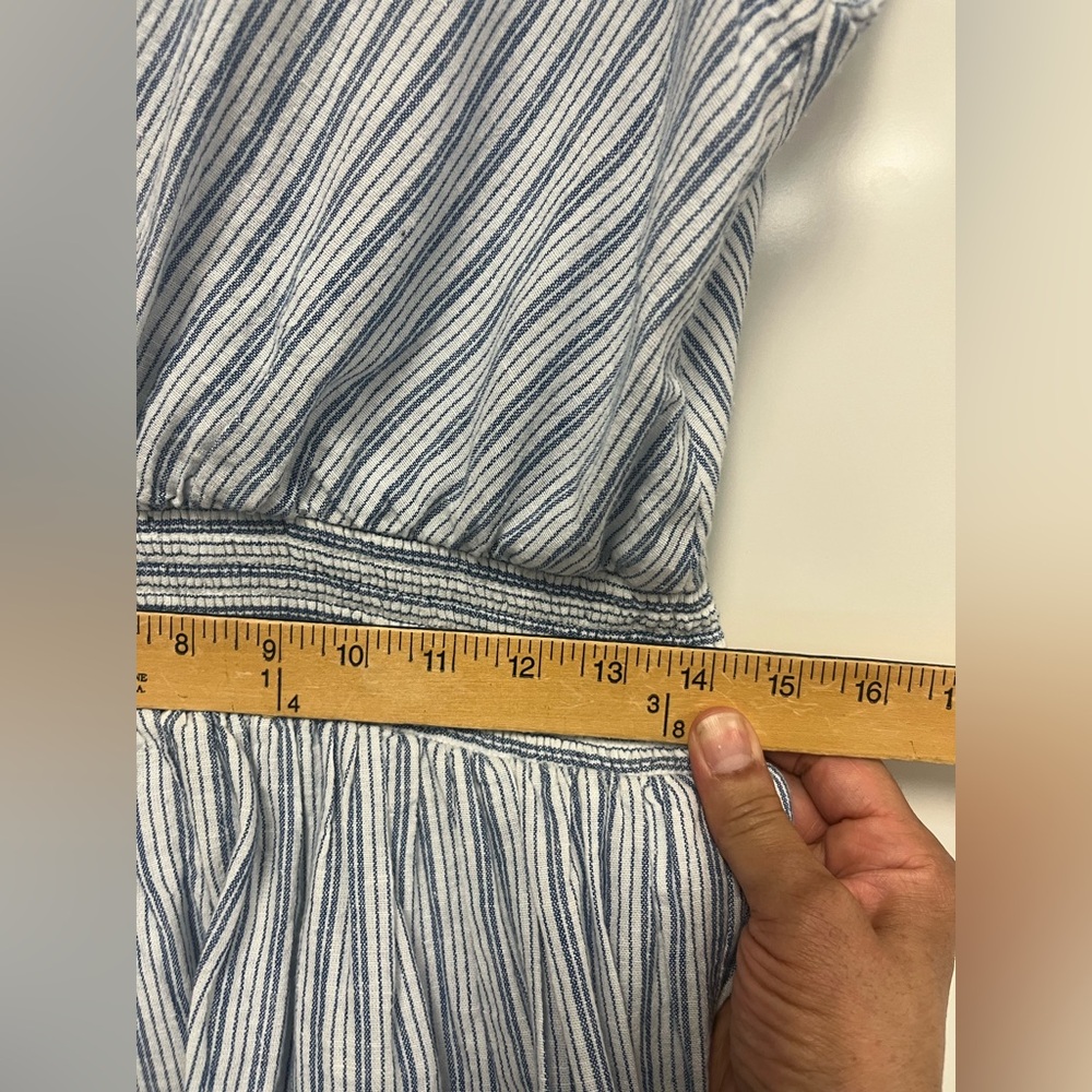 American Eagle Blue and White Cotton Linen Striped Mini Ruffled Dress Size M - Picture 8 of 9